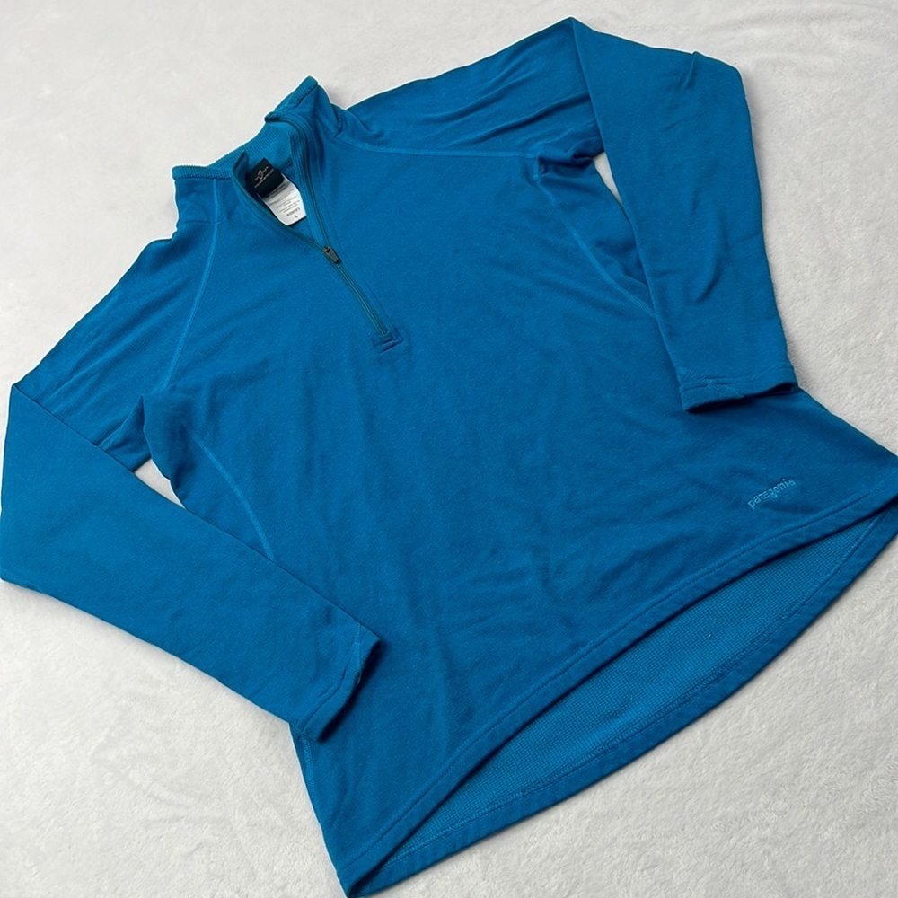 Patagonia Capilene Womens L‎ Performance Baselayer 1/4 Zip Blue Pullover Sweater